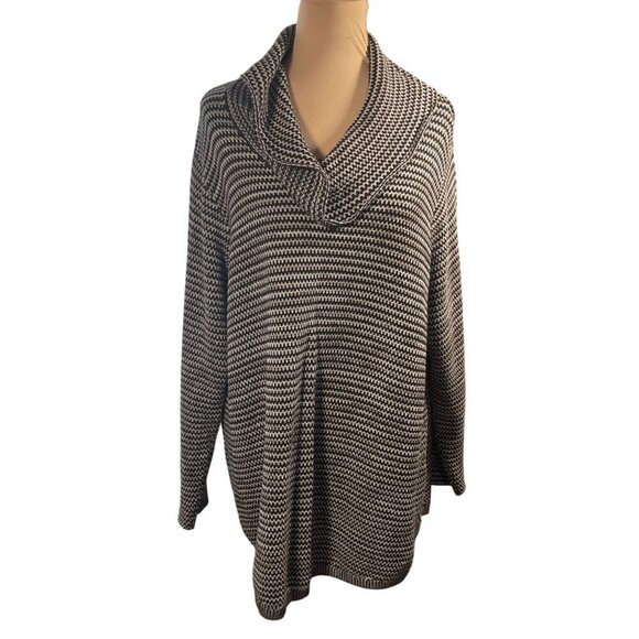 Avenue Cowl Neck Sweater Long Sleeve Tunic Black Cream Size 22/24 Cotton - Picture 1 of 7